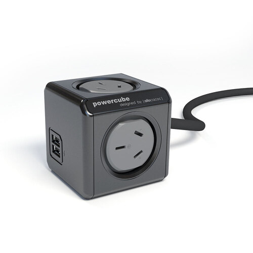 Allocacoc Powercube Extended 2 USB 4 Outlets 3m Cable Black