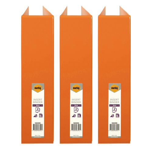 3PK Marbig PP Clearview 4 D-Ring 50mm A4 Insert Binder File Organiser - Orange