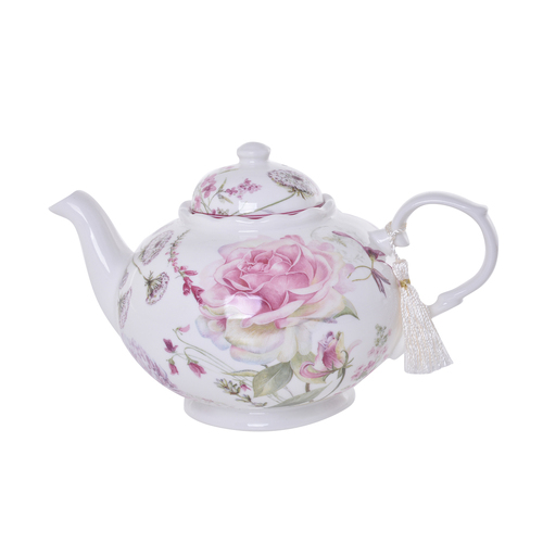 Gibson Gifts Roses & Dandelion Tasseled Teapot w/ Box