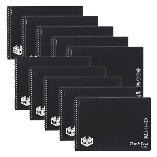 10pc Spirax P534 PP Sketch Book A4 Blank Drawing Pad 40-Pages Black