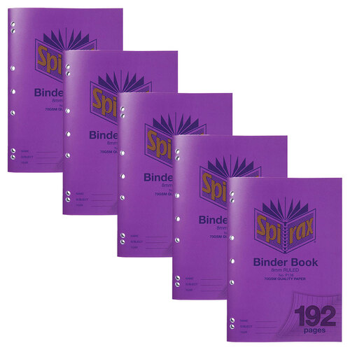 5pc Spirax 128 Binder Book A4 8mm Ruled 192-Pages Purple