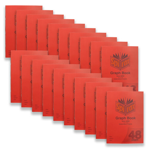 20pc Spirax P132 Graph Book A4 5mm Grid 48-Pages - Red