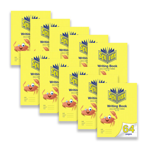 10pc Spirax 160 Writing Book 24mm Ruled 64-Pages Dotted Thirds - Yellow