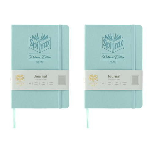 2PK Spirax Platinum Inspo A5 Linen-Look Journal 160 Page Green