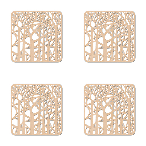 4PK Nord Deco Wooden Coaster Kitchen Decor 10x10cm - Forest