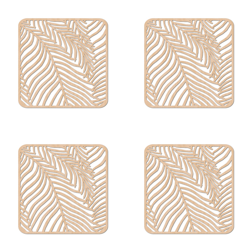 4PK Nord Deco Wooden Coaster Kitchen Decor 10x10cm - Fern