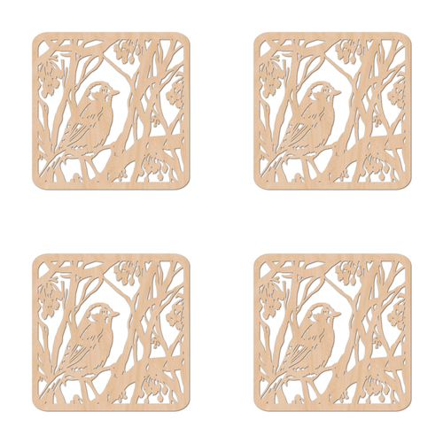 4PK Nord Deco Wooden Coaster Kitchen Decor 10x10cm - Large Bird