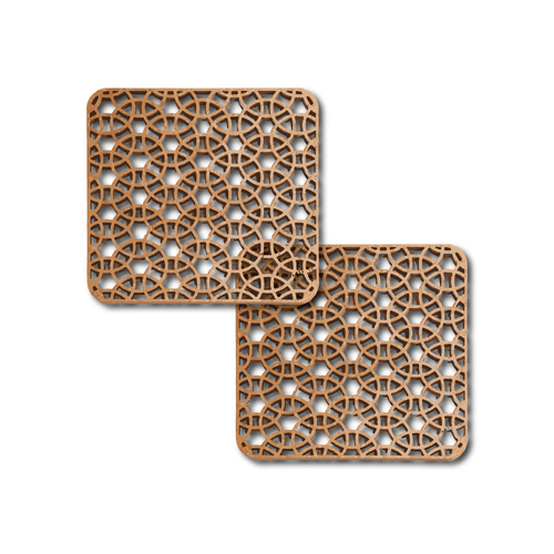 2pc Nord Deco Wooden Coasters 10x10cm - Crossed Circles