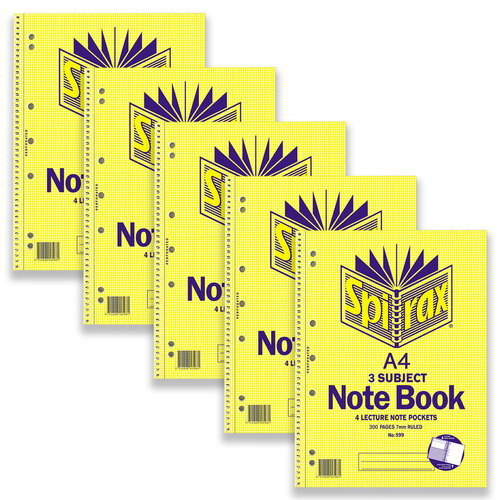 5pc Spirax 599 3 Subject A4 Writing Notebook 300-Pages