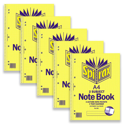 5pc Spirax 605 2 Subject A4 Writing Spiral Notebook 250-Pages