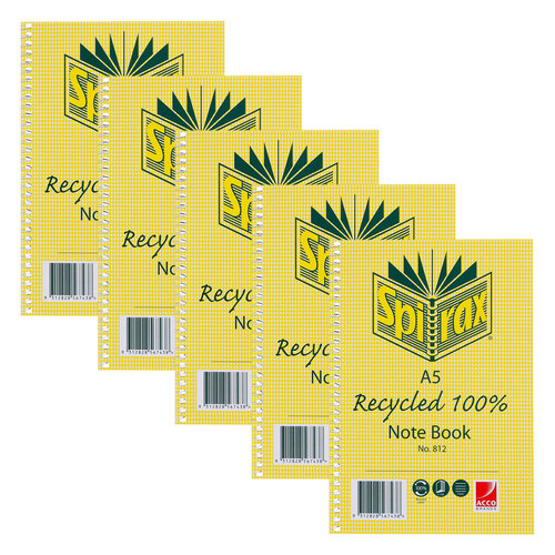 5pc Spirax 812 Recycled Notebook A5 120-Pages Yellow