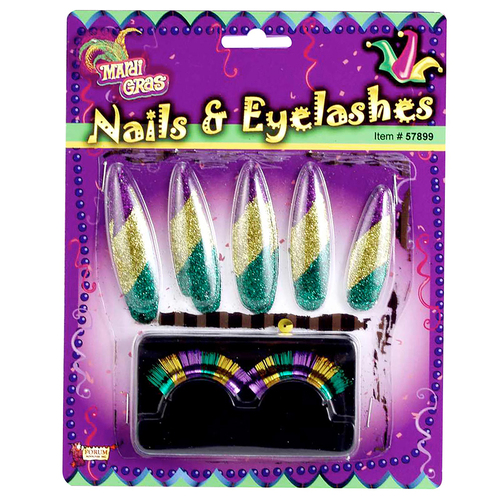 10pc Forum Novelties Mardi Gras Nails And Lashes Set Costume Accessory Kit