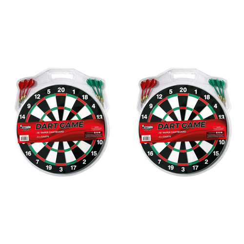 2PK Formula Sports 15'' Dartboard Family Dart Game Set w/ 6-Steel Tip Darts