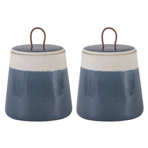 2PK Ladelle Delphinium Blue Stoneware Canister Food Storage Container