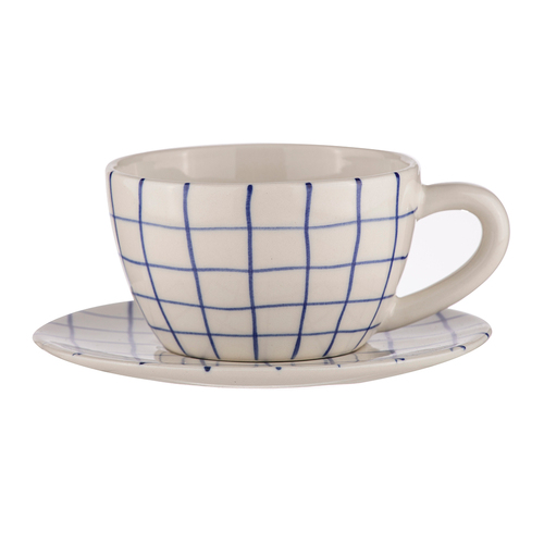 Ladelle Carnival Stoneware Drinking Cup & Saucer Set - Cobalt