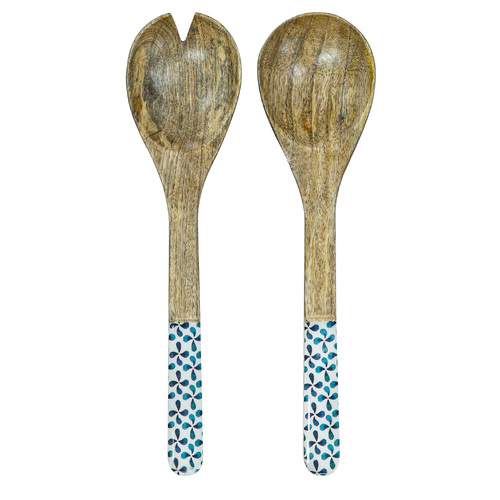 Ladelle Mackay Mango Wood Hand Painted Salad Servers Tropical 30x7x2cm