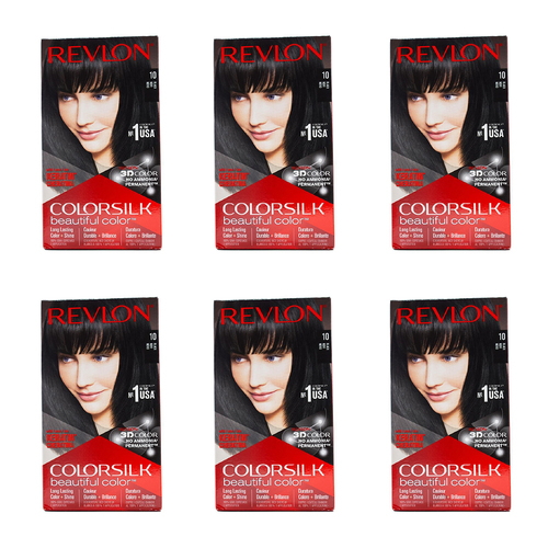 6PK Revlon Colorsilk 3D Permanent Hair Color w/ Keratin 10 Black