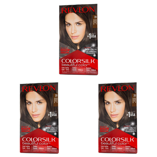 3PK Revlon Colorsilk 3D Permanent Hair Color w/ Keratin 20 Brown Black