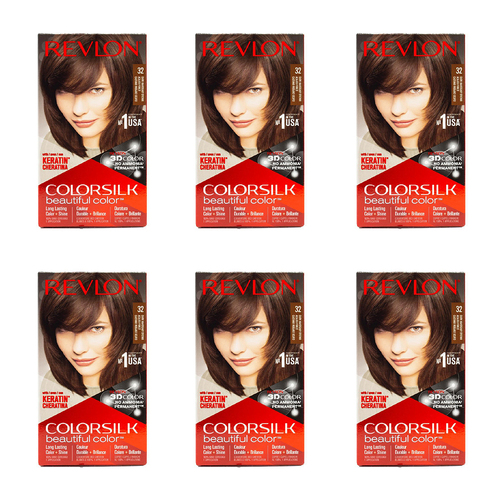 6PK Revlon Colorsilk Permanent Hair Color w/ Keratin 32 Dark Mahogany Brown