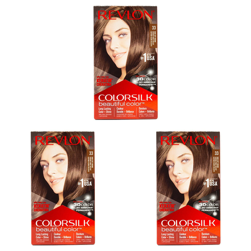 3PK Revlon Colorsilk Permanent Hair Color w/ Keratin 33 Dark Soft Brown