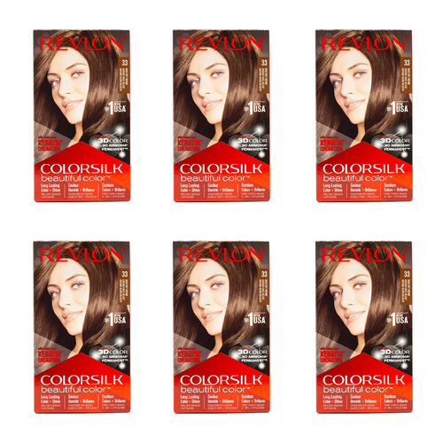 6PK Revlon Colorsilk Permanent Hair Color w/ Keratin 33 Dark Soft Brown