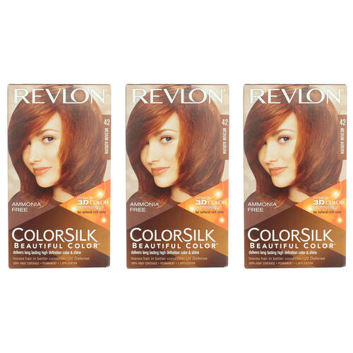 3PK Revlon Colorsilk Permanent Hair Color w/ Keratin 42 Medium Auburn