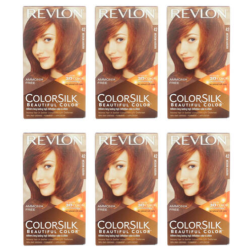 6PK Revlon Colorsilk Permanent Hair Color w/ Keratin 42 Medium Auburn