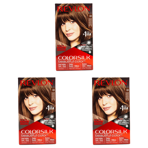 3PK Revlon Colorsilk Permanent Hair Color w/ Keratin 43 Golden Brown