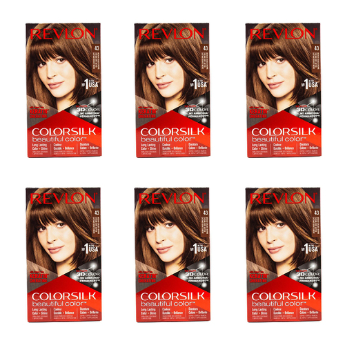 6PK Revlon Colorsilk Permanent Hair Color w/ Keratin 43 Golden Brown