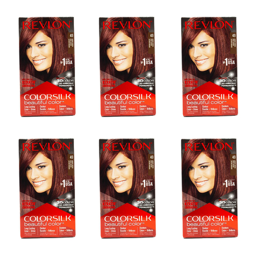 6PK Revlon Colorsilk Permanent Hair Color w/ Keratin 49 Auburn Brown