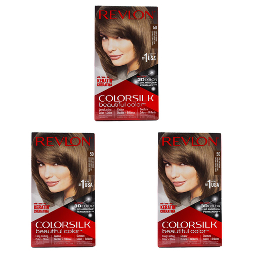 3PK Revlon Colorsilk 3D Permanent Hair Color w/ Keratin 50 Light Ash Brown