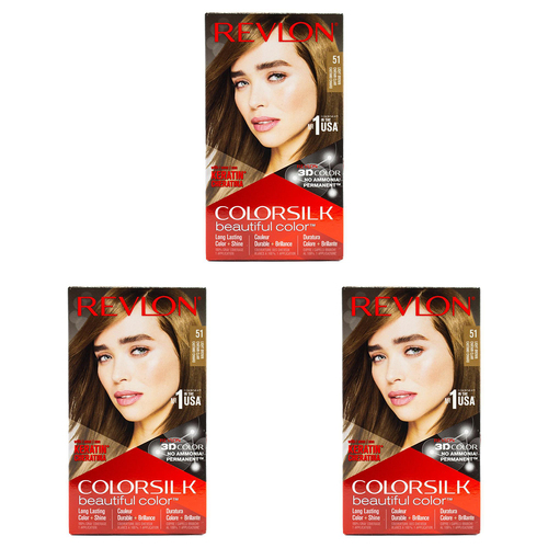 3PK Revlon Colorsilk Permanent Hair Color w/ Keratin 51 Light Brown