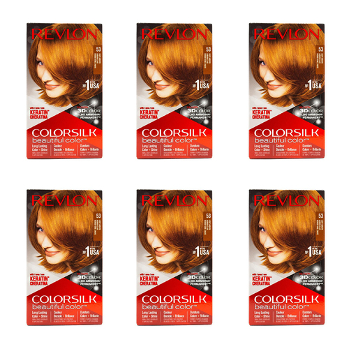 6PK Revlon Colorsilk Permanent Hair Color w/ Keratin 53 Light Auburn