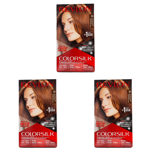 3PK Revlon Colorsilk 3D Permanent Hair Color w/ Keratin 55 Light Rddish Brown