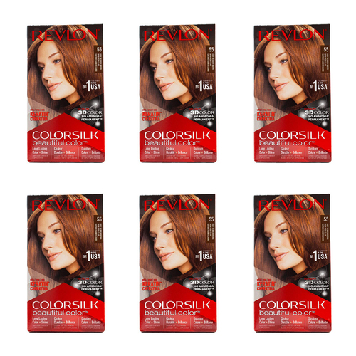 6PK Revlon Colorsilk 3D Permanent Hair Color w/ Keratin 55 Light Rddish Brown