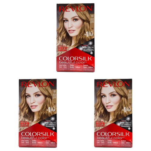 3PK Revlon Colorsilk 3D Permanent Hair Color w/ Keratin 61 Dark Blonde