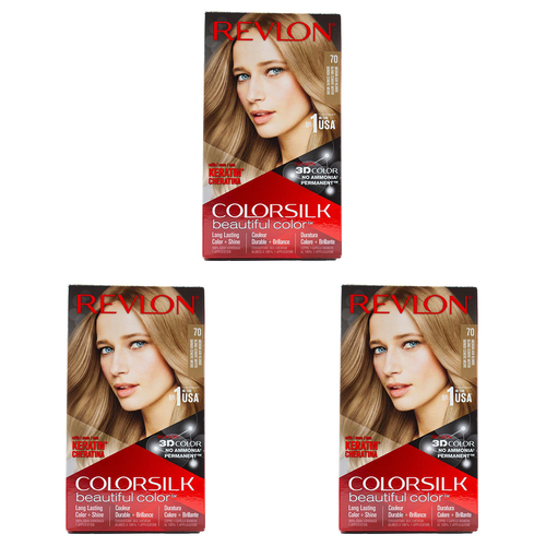 3PK Revlon Colorsilk 3D Hair Color Permanent w/ Keratin 70 Medium Ash Blonde