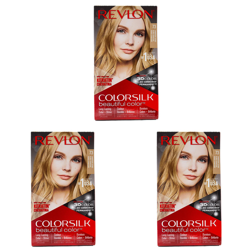 3PK Revlon Colorsilk 3D Permanent Hair Color w/ Keratin 73 Champagne Blonde