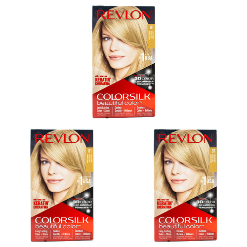 3PK Revlon Colorsilk Permanent Hair Color w/ Keratin 81 Light Blonde