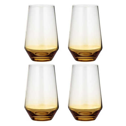 4PK Ladelle Prism 400ml Highball Tumbler Drinkware Set - Amber