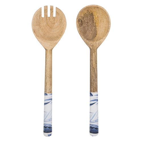 2pc Ladelle Blue Lagoon Premium Mango Wood Spoon/Fork Salad Servers Set