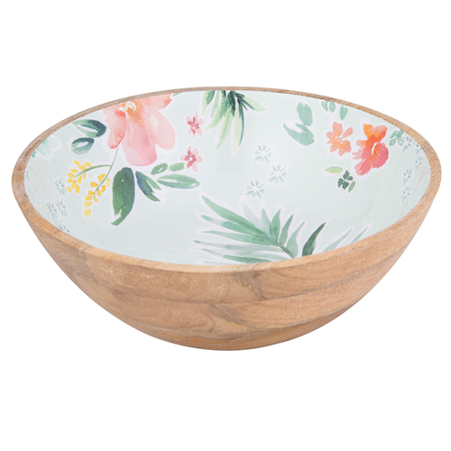 Ladelle Chelsea Premium Mango Wood Flower Pattern Serving Bowl Large