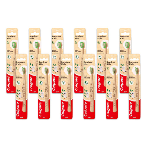 12PK Colgate Toothbrush Bamboo Kids Gentle Deep Clean 6y+