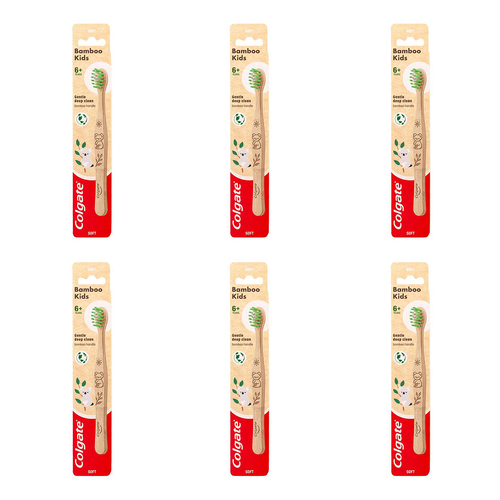 6PK Colgate Toothbrush Bamboo Kids Gentle Deep Clean 6y+