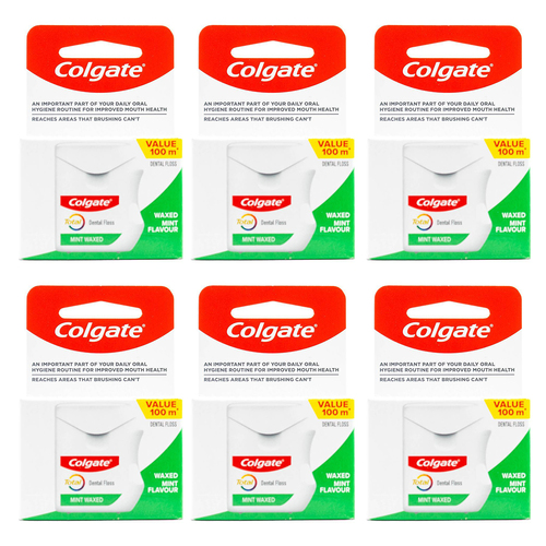 6PK Colgate 100m Dental Floss Waxed Mint Flavour Oral Care