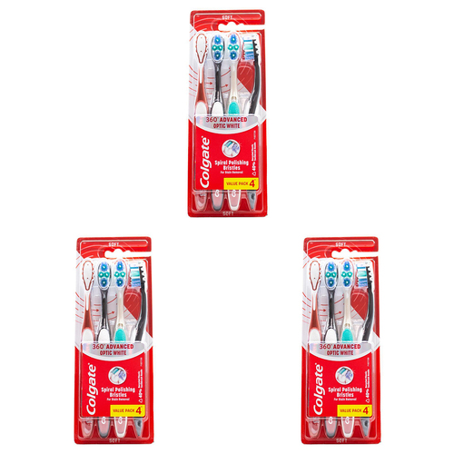 12pc Colgate Toothbrush 360 Advanced Optic White Soft Bristles Dental Care