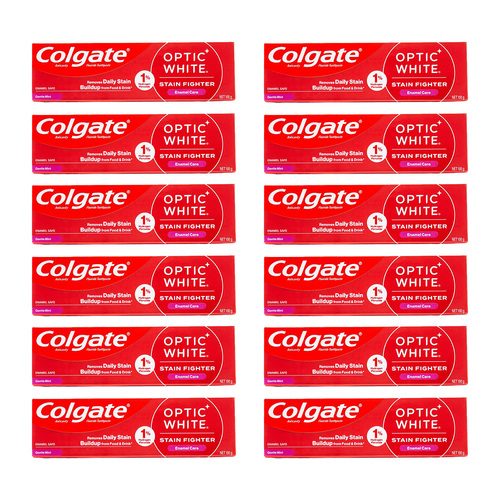 12PK Colgate 100g Toothpaste Optic White Stain Fighter Enamel Care Gentle Mint