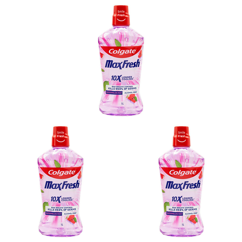 3PK Colgate 1L Mouthwash Max Fresh 10x Longer Cooling Watermelon Mint