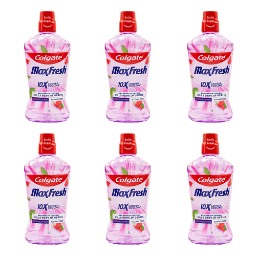 6PK Colgate 1L Mouthwash Max Fresh 10x Longer Cooling Watermelon Mint