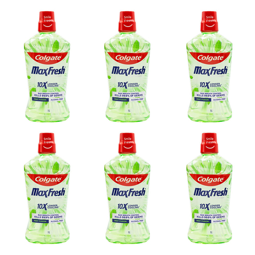 6PK Colgate 1L Mouthwash Max Fresh 10x Longer Cooling Alcohol Free Mint Fusion